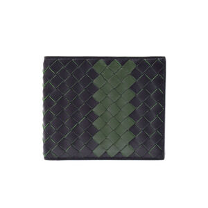 Bottega Veneta bi fold wallet intrecciato calf leather black green